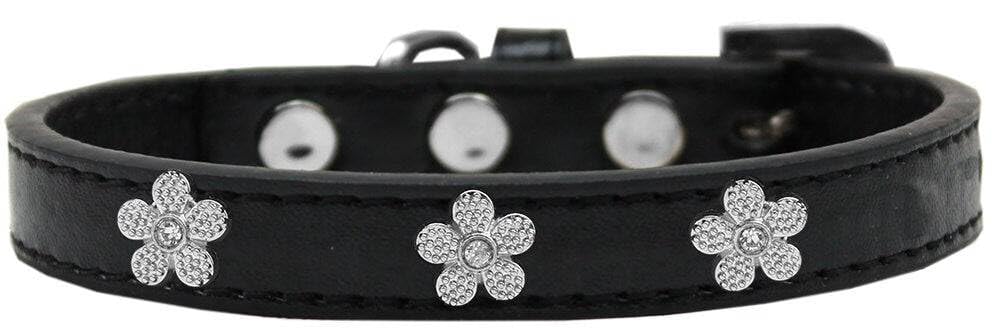 Dog, Puppy & Pet Widget Fashion Collar, Silver Flower - 18 - Aqua