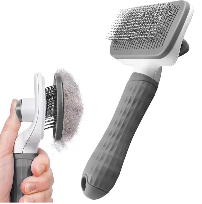 Breedo Grooming & Cleaning Thin Slicker Brush For Dogs & Cats | Self Clean Brush For Shedding | Gently Removes Loose Undercoat, 