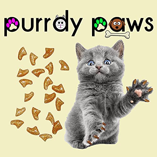 Purrdy Paws 100 Pack Soft Nail Caps For Cat Claws Gold Holographic Glitter Medium
