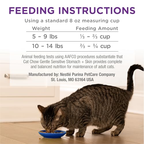 Purina Cat Chow Gentle Dry Cat Food, Sensitive Stomach + Skin - (Pack of 4) 3.15 lb. Bags