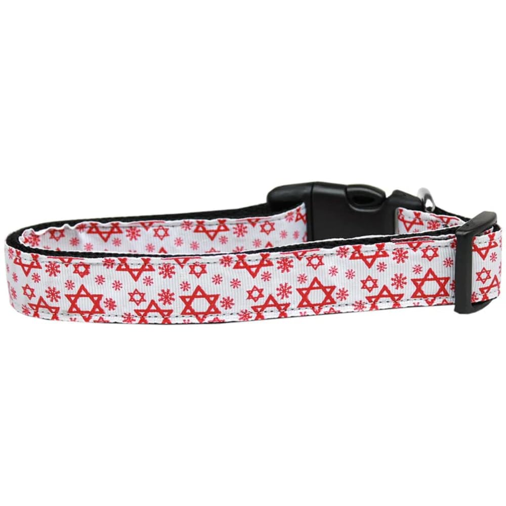 Hanukkah Pet Dog & Cat Nylon Collar or Leash, "Red Star Of David" MD Narrow Collar