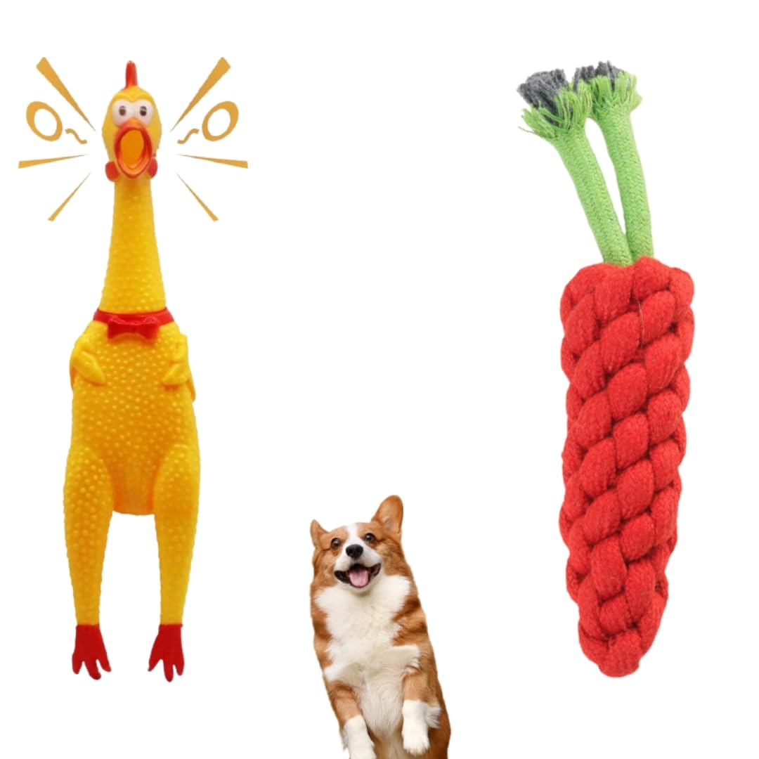 Polka Combo Of 2 Squeaky Chicken Dog Toy  Natural Wooden Chew Toy For Dogs  Safe, Durable & NonToxic  Fun ChickenShaped Toy