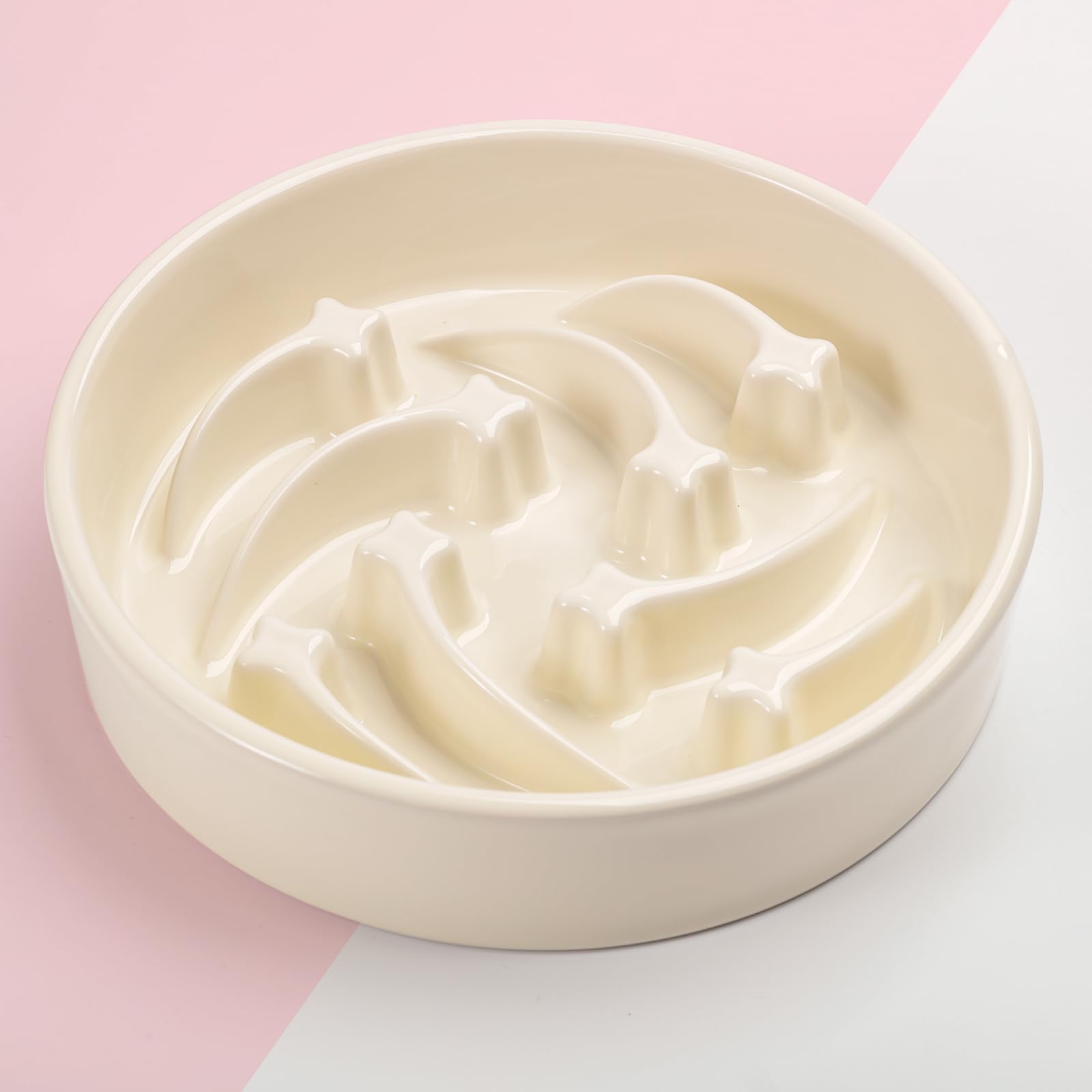 8.26 in Milk White Dog Bowl Slow Feeder Ceramic for Medium and Large Breed,Elevated/Raised Slow Feeding Dog Food Water Dish Heav