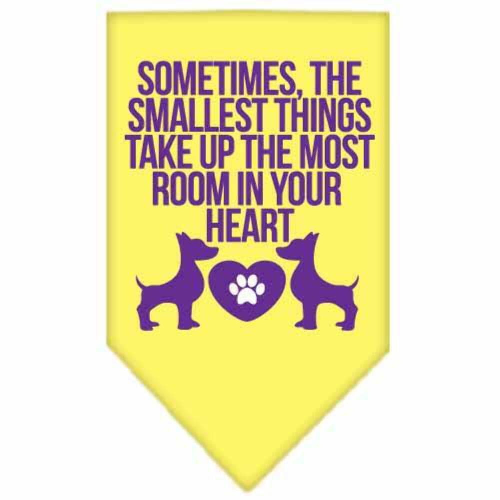 Pet and Dog Bandana Screen Printed, "Sometimes, The Smallest Things Take Up The Most Room In Your Heart" Yellow Large