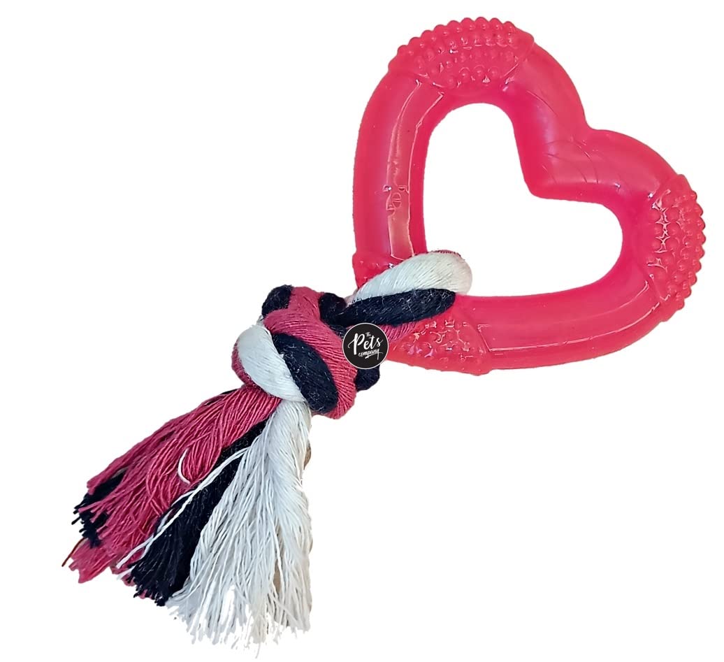The Pets Company Tpr Heart With Rope Knot, Puppy Chew Teething Toy For Playing And Teeth Cleaning Training