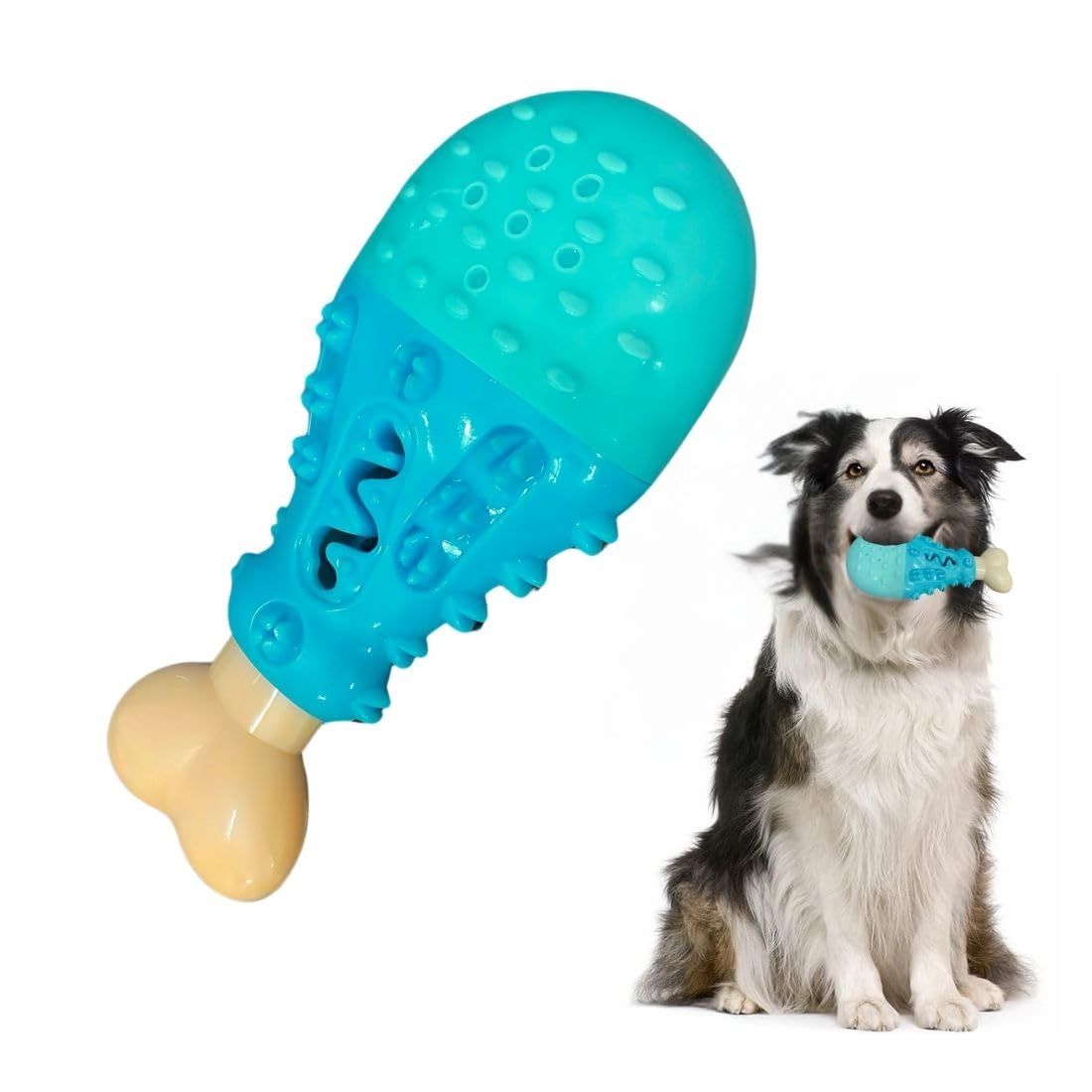 Pet Fun Durable Drumstick Bone Shape Squeaky Chew Toy For Dogs & Puppies | Teeth Cleaning, Anxiety Relief | Treat Dispenser & Te
