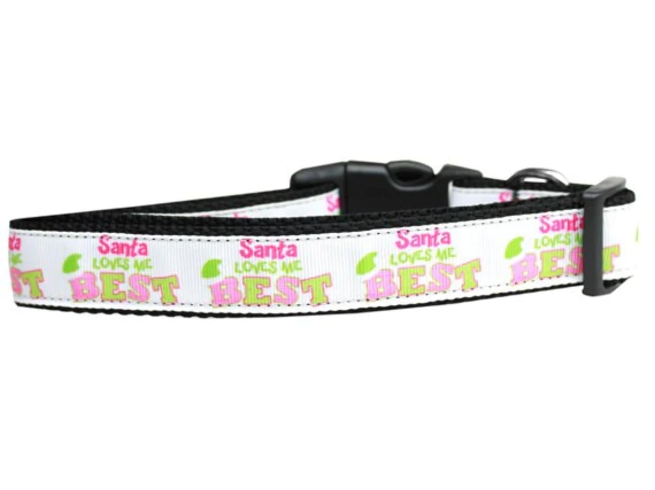 Christmas Pet Dog & Cat Nylon Collar or Leash, "Santa Loves Me Best" XS Collar