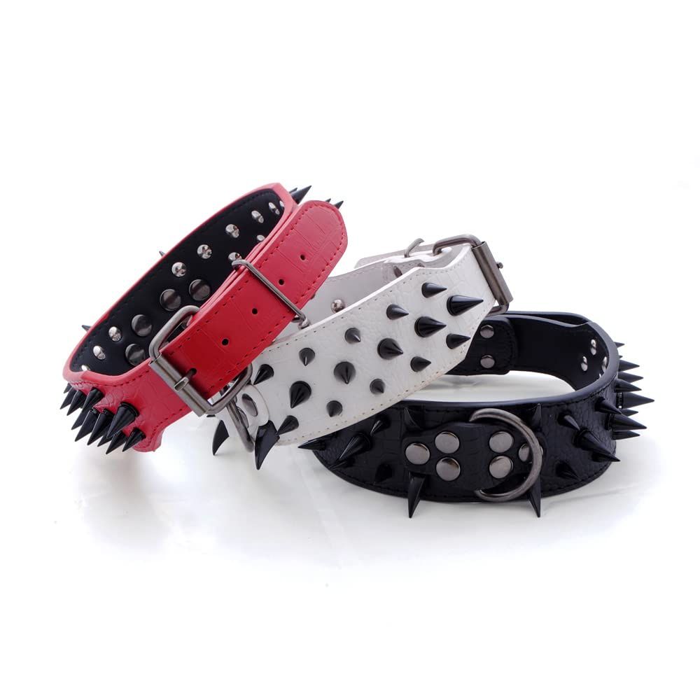 Serijoars Spiked Studded Dog Collar, Pu Leather Dog Collar, Adjustable Pet Collars For Medium Or Large Breed Pet (M, Red3)