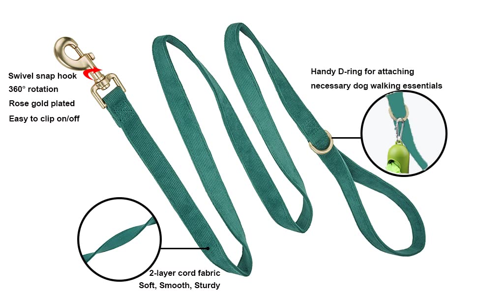 Ewinoom Soft Cotton Dog Leash, 5 Ft Heavy Duty Corduroy Dog Leashes With Gold Metal Hook For Small Medium Large Dogs,Small,Dark