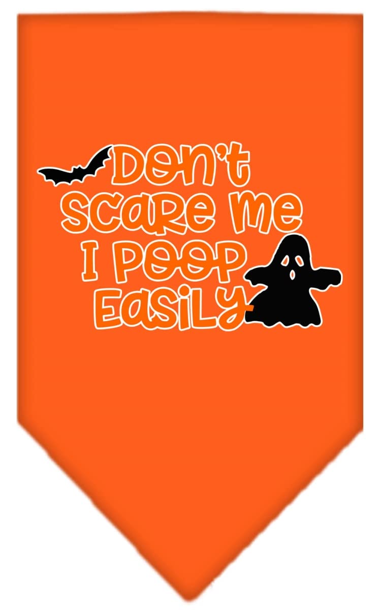 Halloween Pet and Dog Bandana Screen Printed, "Don't Scare Me, I Poop Easily" Orange Small