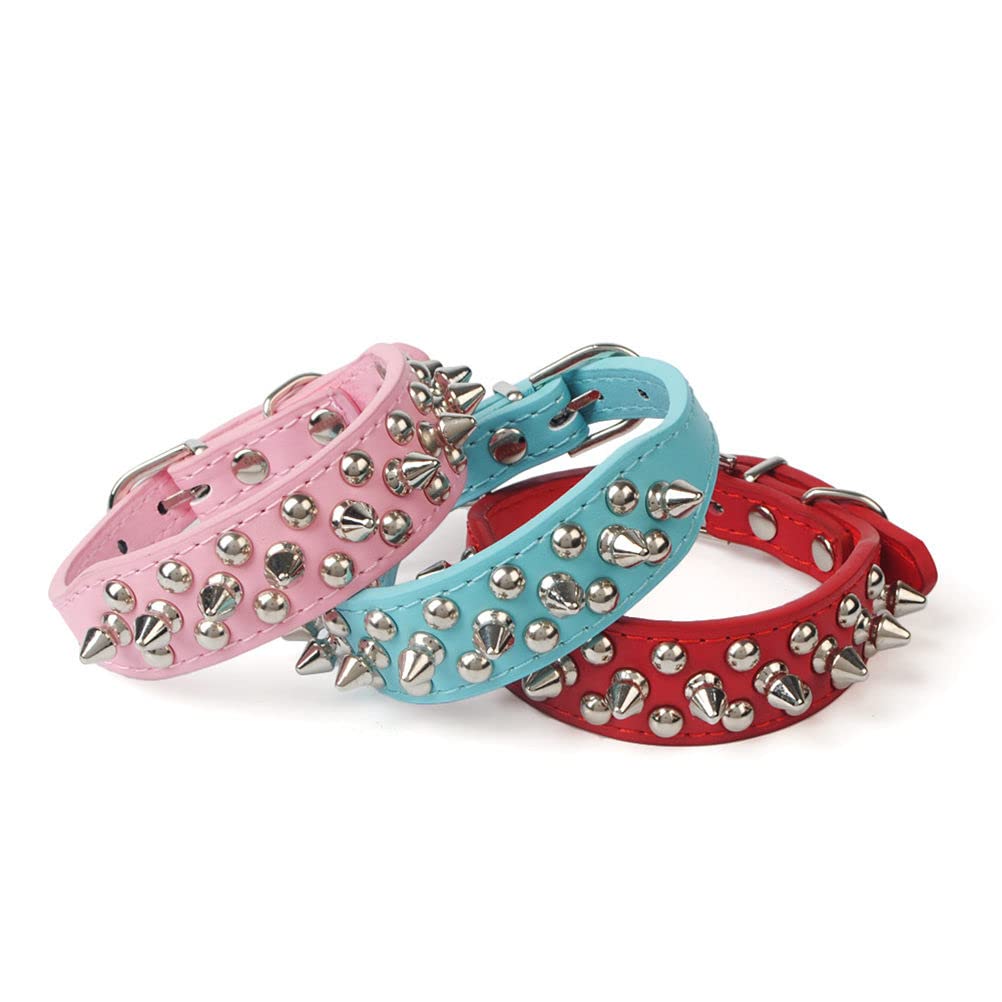 Spiked Dog Collar Soft Pu Leather Rivet Spike Studded Puppy Adjustable Cat Collars Dark Blue Xl