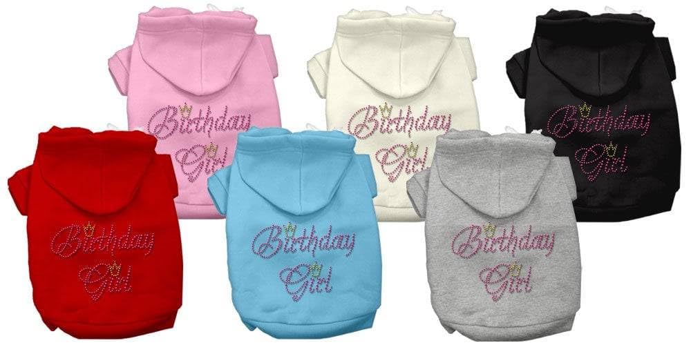 Pet, Dog & Cat Hoodie Rhinestone, "Birthday Girl" Cream 3XL (25-35 lbs.)