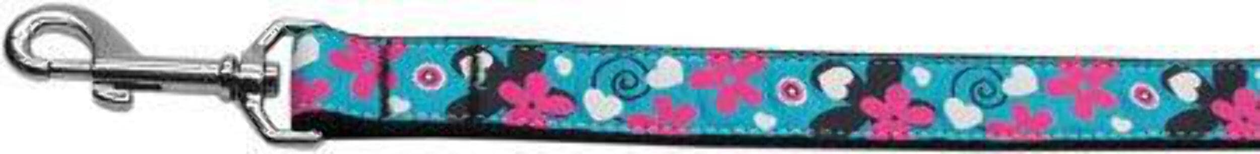 Pet Dog & Cat Nylon Collar or Leash, "Aqua Love" 5/8" w x 6 ft. leash