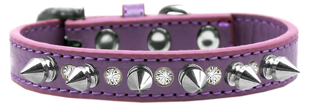 Pet and Dog Spike Collar, Clear Crystals & Silver Spikes” Lavender 14