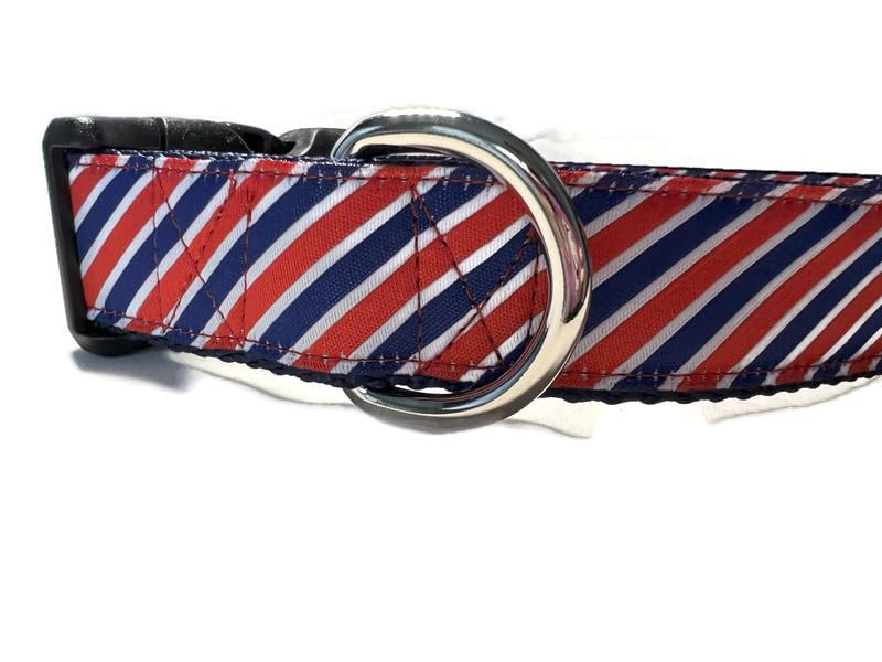 American Dog Collar, Caninedesign, Stars, Red, Blue, 1 Inch Wide, Adjustable, Plastic Buckle, Quick Release, Medium And Large (L