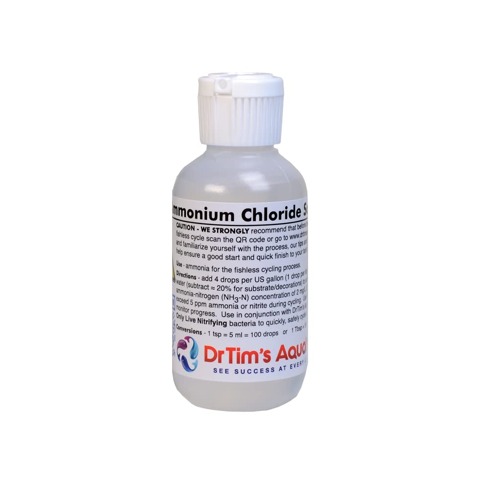 DrTims Aquatics Ammonium Chloride Solution for Fishless Cycling: 2 oz., Treats 100 gal. - Fish Tank Cleaner for Saltwater, Fresh