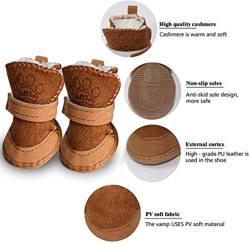 Urbest Dog Shoes With Hook Loop Closure Booties Pet Dog Chihuahua Shoes Boots, 4Pcs (1#, Brown)
