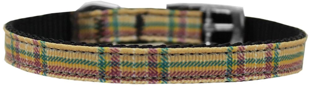 Mirage Pet Products 3/8" Plaid Nylon Dog Collar with Classic Buckle, Size 14, Khaki