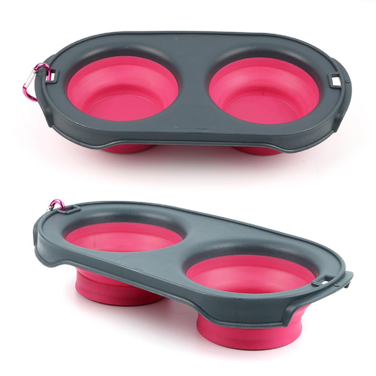 Q D Foldable 2 In 1 Pet Food Water Collapsible Silicon Portable Expandable Travel Hiking Walking Camping Bowl Feeder With Hangin