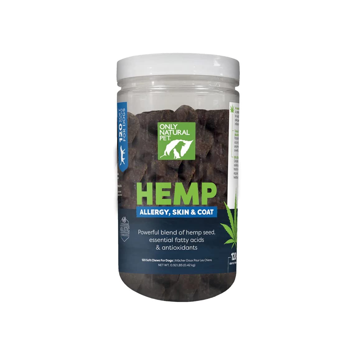 Only Natural Pet Allergy, Skin & Coat Hemp Soft Chews - Allergy Immune Bites for Dogs, Omega 3 Supplement, Hemp Oil - Calming Tr