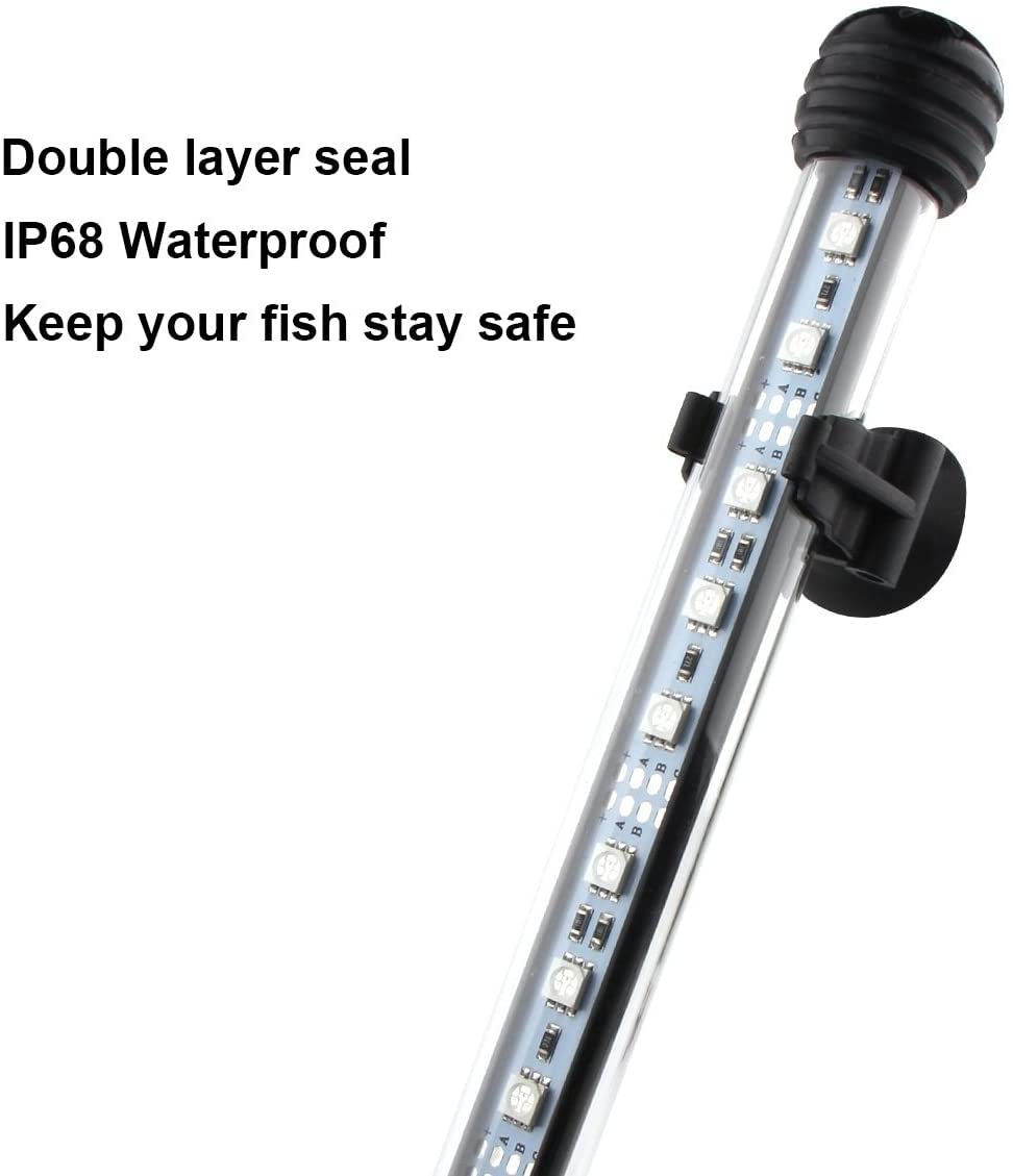 Led Aquarium Light, 23 Inches Fish Tank Light Rgb Color Underwater Light Submersible Crystal Glass Lights, 33 Led Beads, Brightn
