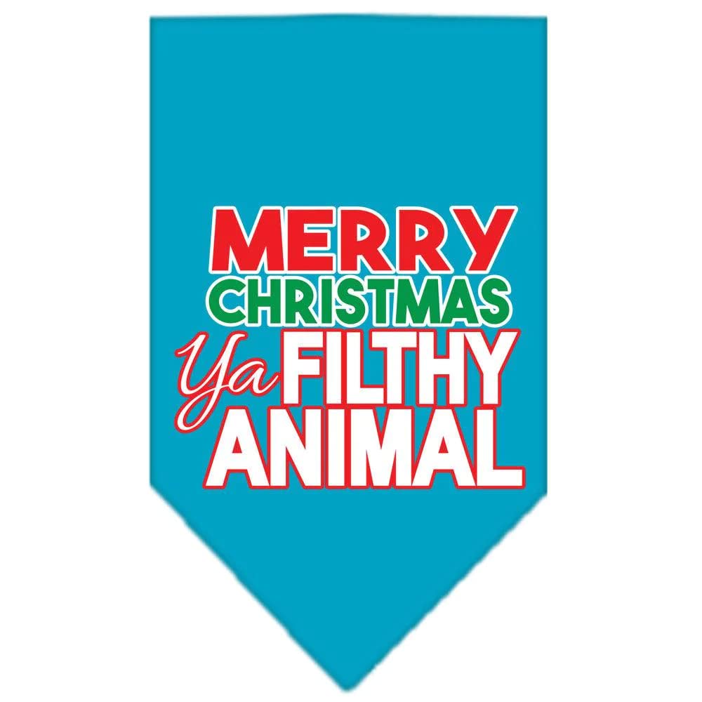 Christmas Pet and Dog Bandana Screen Printed, "Merry Christmas, Ya Filthy Animal" Bright Pink Large
