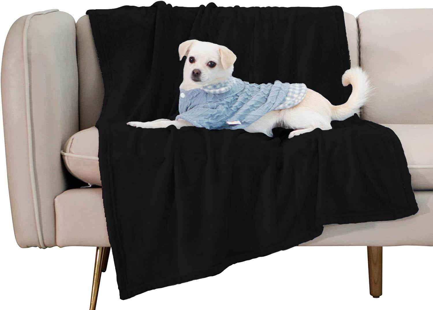 CARESFUL Pet Blanket for Large Small Dogs and Cats  Solid Plush Flannel Silky Soft Fleece  35 X 45, Black Size  Medium