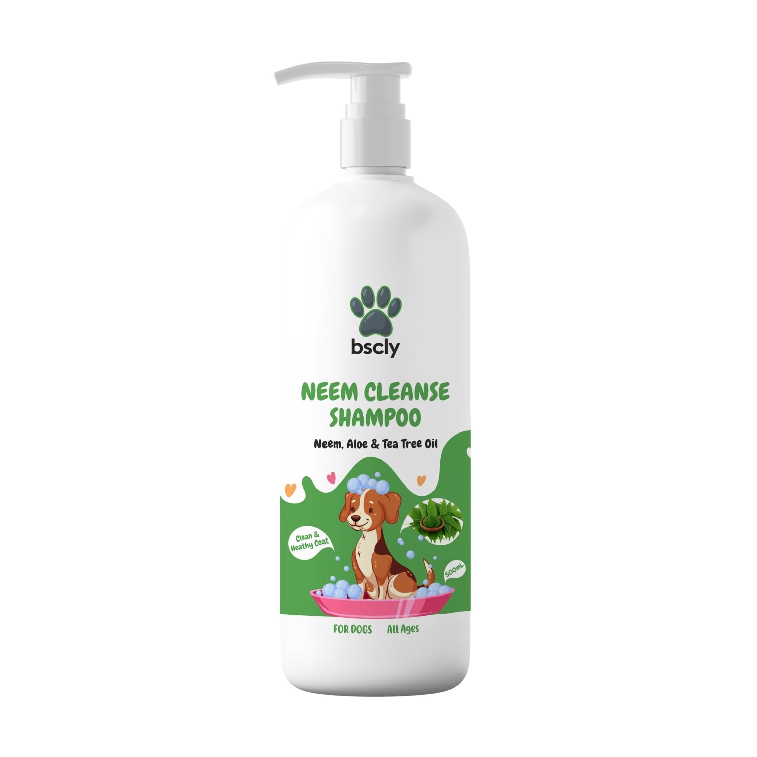 Bscly Neem Pet Herbal Shampoo, Ticks & Fleas Prevention, Enriched With Aloe & Coconut Oil, Ph Balanced Dog Shampoo, Heals Skin, 