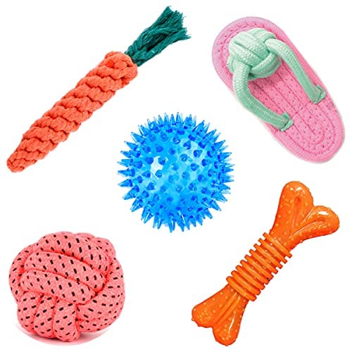 Psk Pet Mart Toys For Puppies & Small Dogs: Spike Led Ball, Grip Bone Rope, Carrot Rope, Cotton Poly Mix Chew Dog Toy Set (Pack 