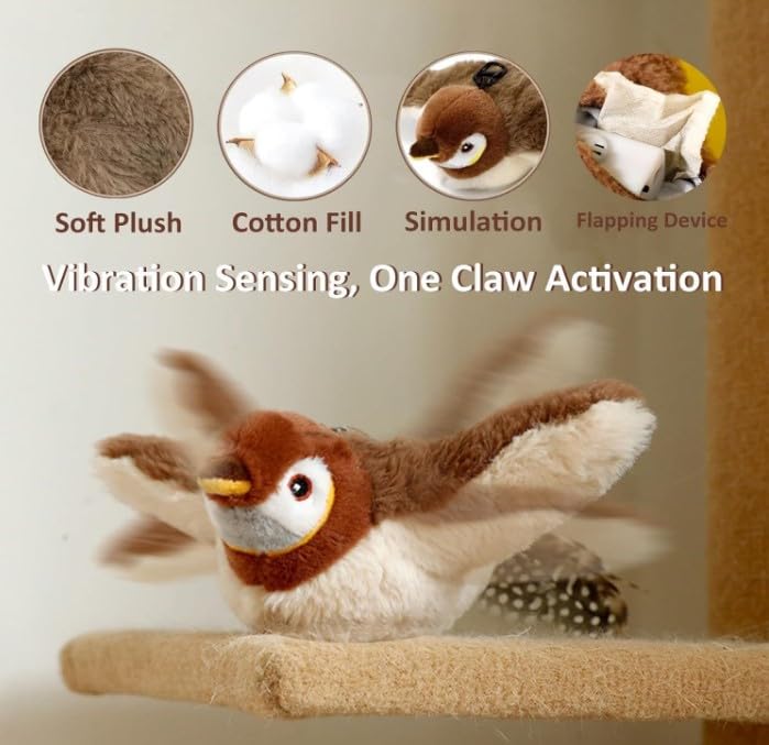 Interactive Flappy Bird Cat Toy With Chirping And Flapping Wings, (No Flying), Catnip-Infused, Perfect Cat Toys For Indoor Cats,