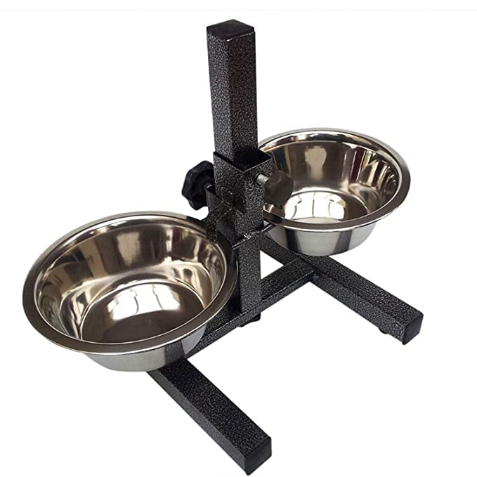 Woofy Dog Feeding Bowl With Adjustable Height H Style  900 Ml Double Stainless Steel Bowl Set, Dog Elevated Diner Bowl