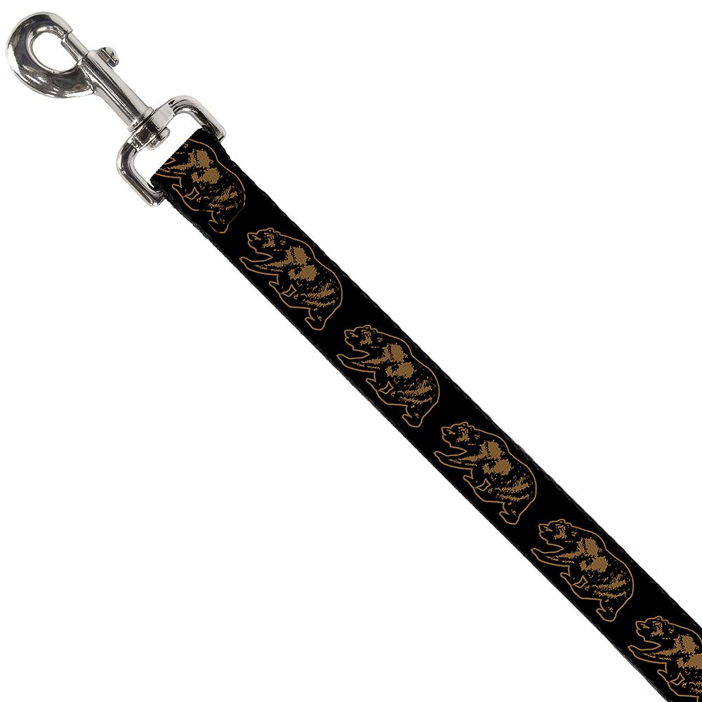 Dog Leash California Grizzly Bear Outline Black Brown 4 Feet Long 0.5 Inch Wide