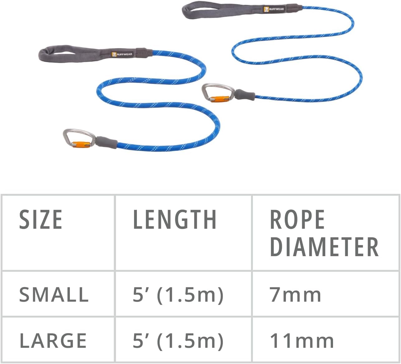 Ruffwear, Knot-A-Leash Dog Leash, Reflective Rope Lead With Carabiner, Blue Pool, Small