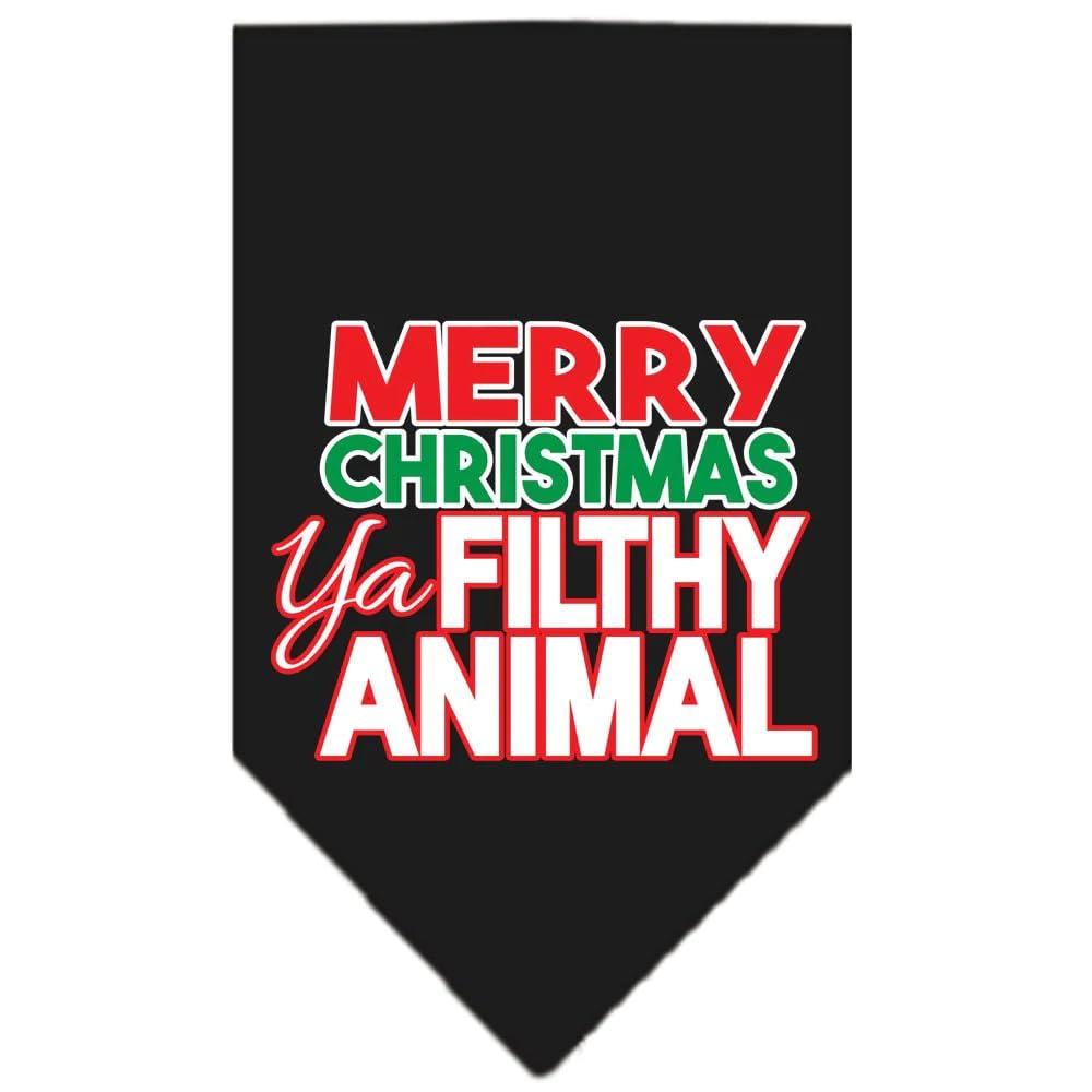 Christmas Pet and Dog Bandana Screen Printed, "Merry Christmas, Ya Filthy Animal" Bright Pink Large