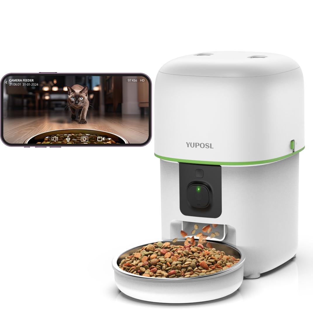 Automatic Cat Feeder with Camera - 5G WiFi Auto Cat Food Dispenser, 1080P HD Video with Night Vision, 1-15 Meals, 1-99 Portions,