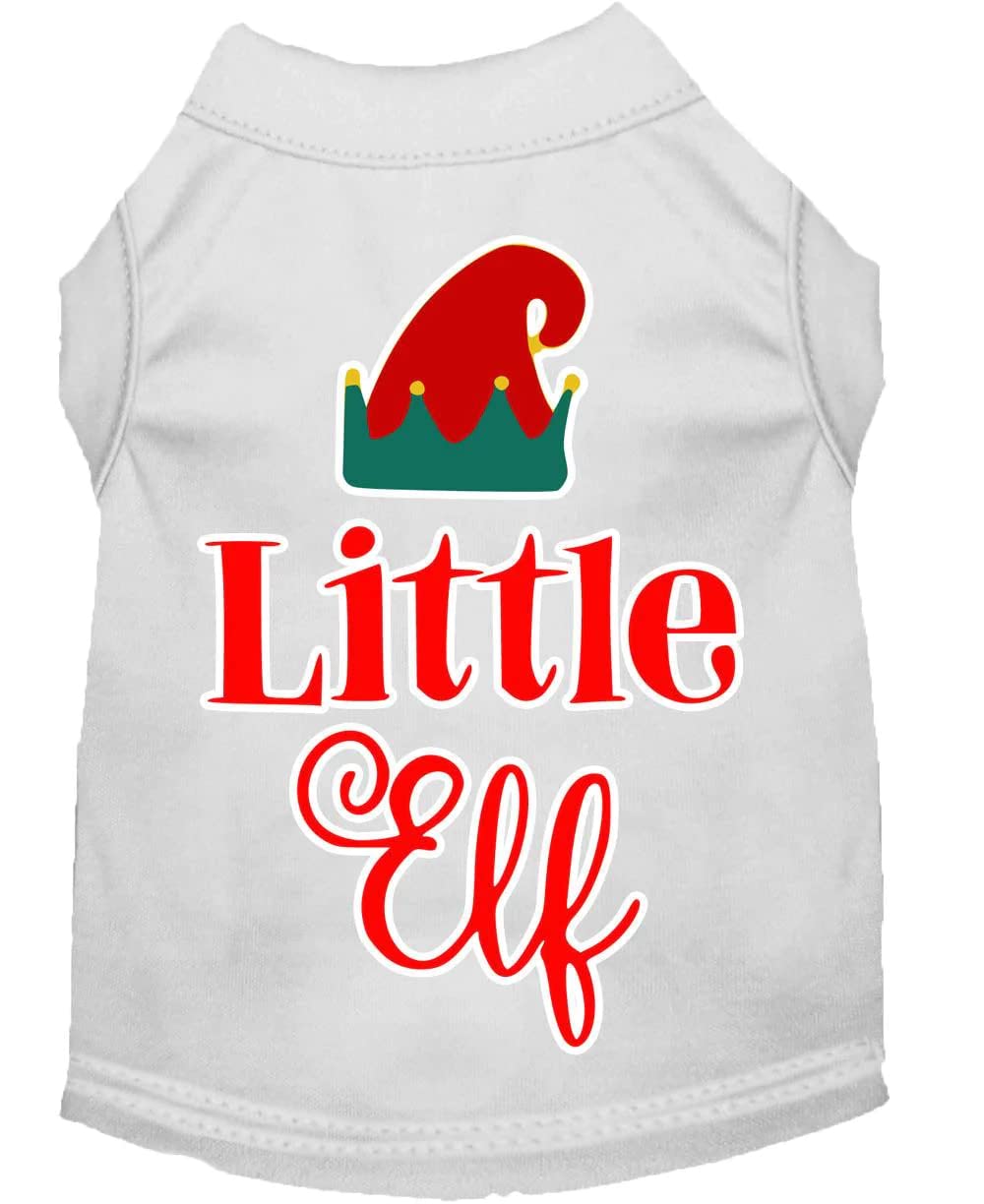 Christmas Pet Dog & Cat Shirt Screen Printed, "Little Elf" White SM (3-6 lbs.)