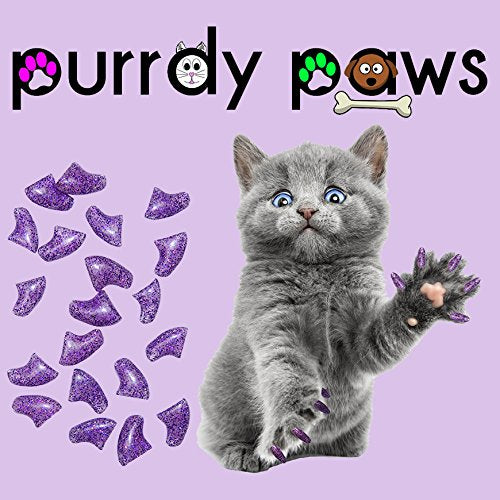 Purrdy Paws 40 Pack Soft Nail Caps For Cat Claws Purple Holographic Glitter Medium