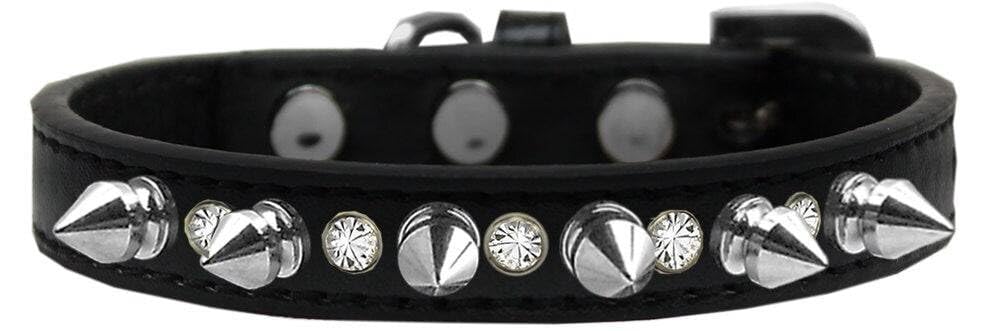 Pet and Dog Spike Collar, Clear Crystals & Silver Spikes” Black 12