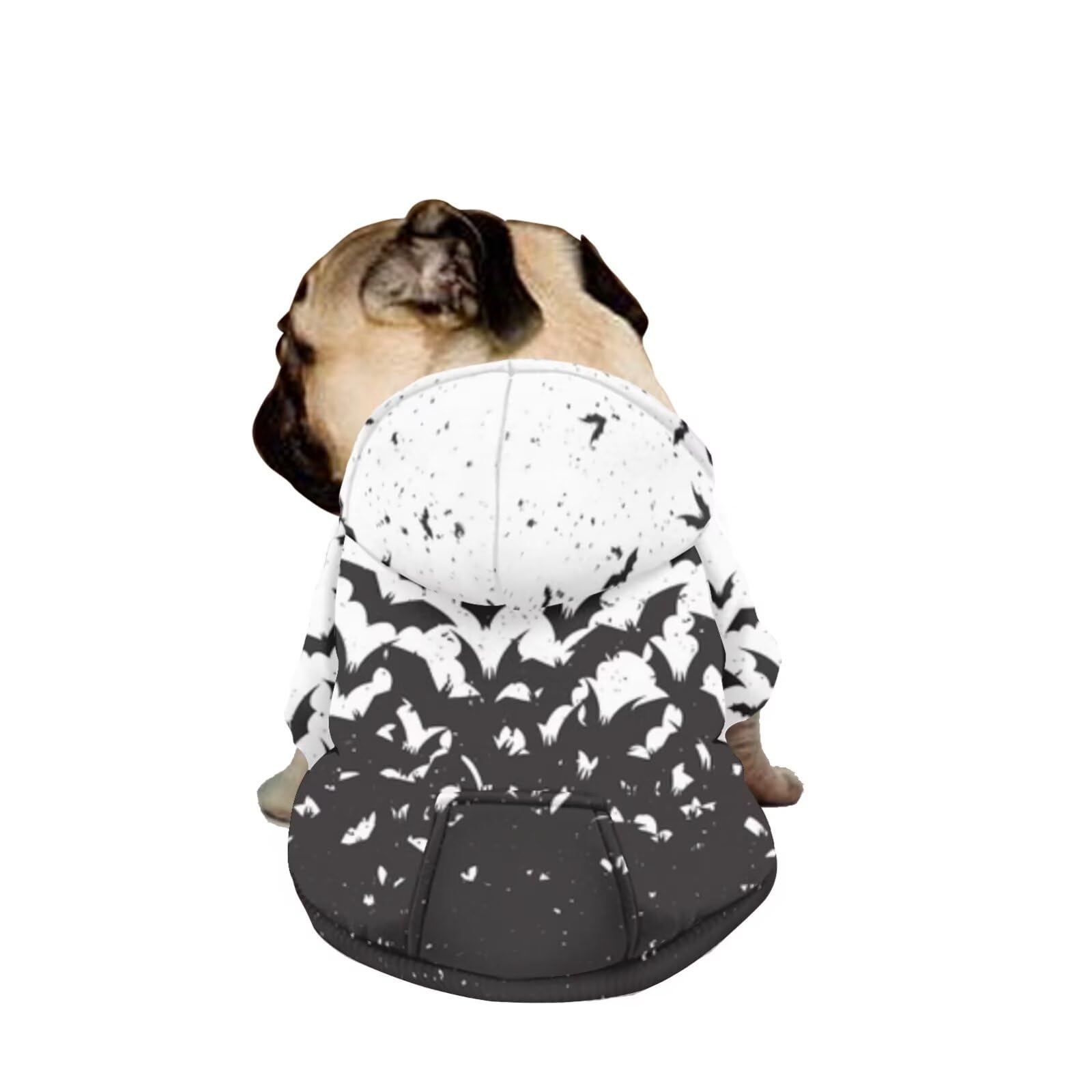 Howilath Dog Halloween Costume, Black & White Splash Bat Dog Hoodie Sweatshirt, Pet Clothing Sweatshirt with Hat for Small Mediu
