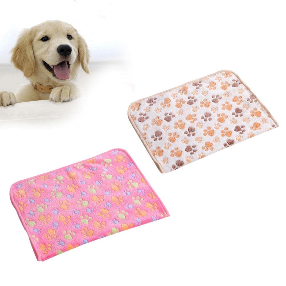 Merishopp 2pcs Warm Cartoon Paw Print Cushion for Puppy Fleece Soft Blanket Bed Mat| Pet Supplies|Dog Supplies|Beds