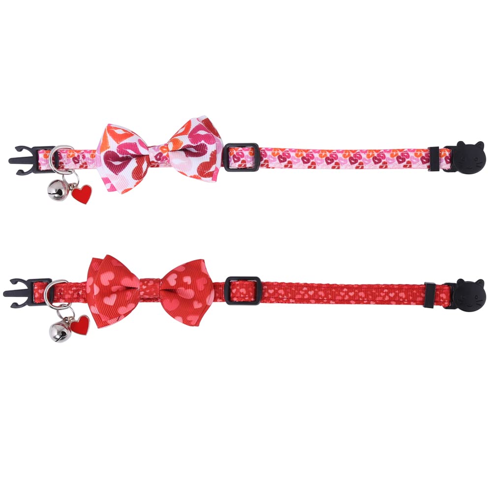 Lamphyface Valentine'S Day Cat Collar Breakaway With Cute Bow Tie And Bell For Kitty Adjustable Safety Love Heart