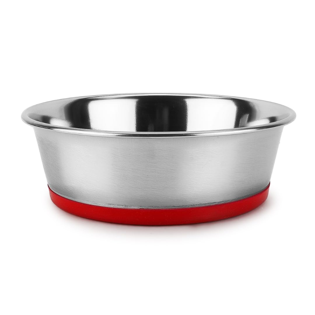 Basil Stainless Steel Heavy Dish Anti Skid Food, Water Feeding Bowls & Silicon Bottom (Size Medium(950Ml)) For Dogs, Cats Pets