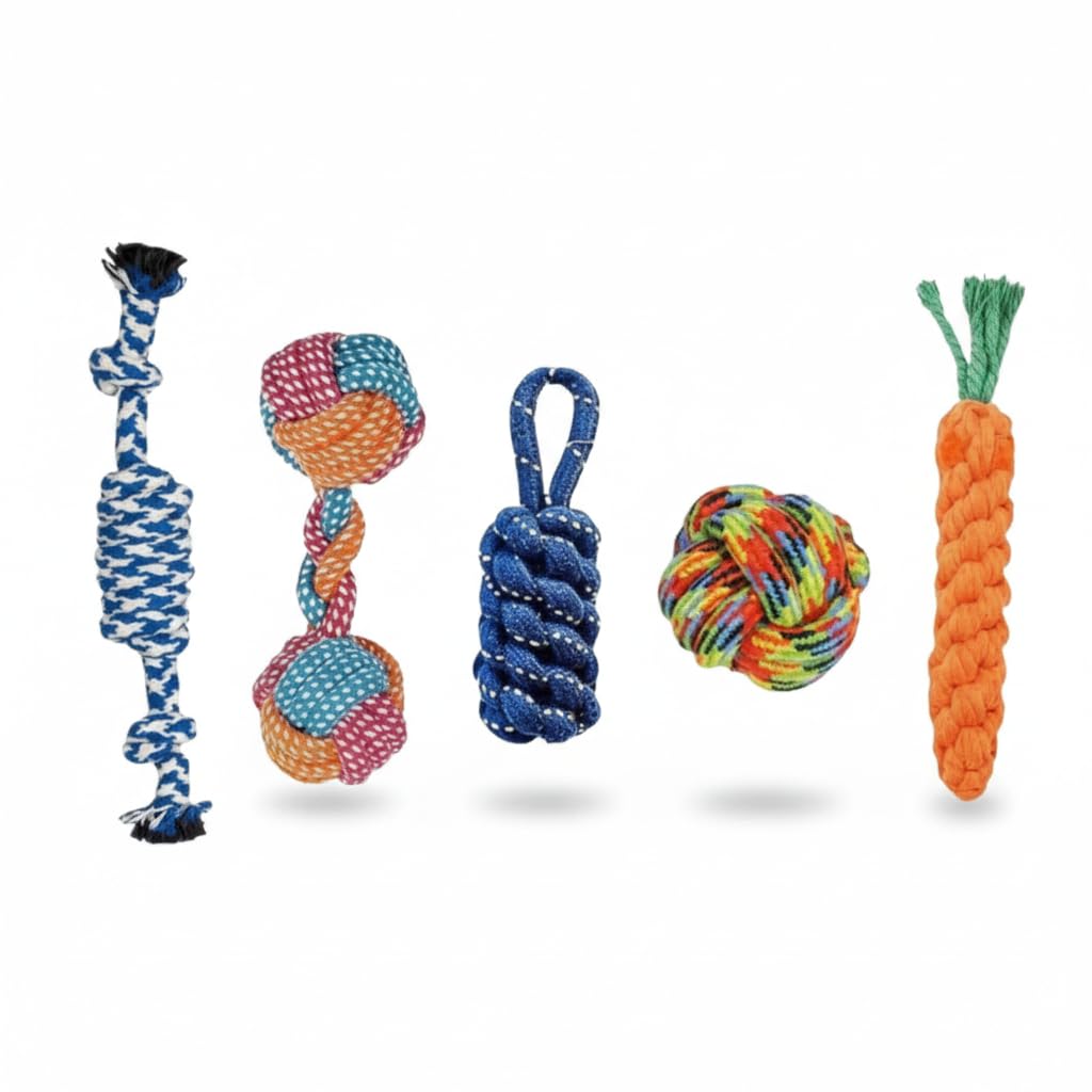 Kittupet Dog Chew Rope Toys For Puppies & Dogs  Set Of 5 Durable Dog & Puppy Teething Rope Toys For Small, Medium & Large Dogs 