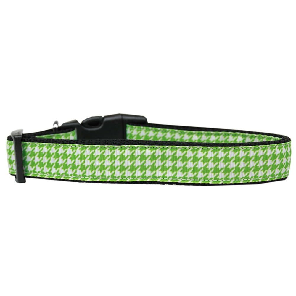 Pet Dog & Cat Nylon Collar or Leash, "Houndstooth Lime Green" SM Collar