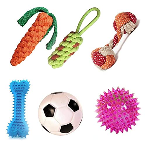 RvPaws Puppy and Dogs Chew Rope Squeaky Teething Toys | Carrot | Dummy | Rope Dumbbell | Led Ball | Squeaky Football | Triangle 