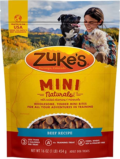 Pet Faves Zukes Mini Naturals Dog Treats Variety Pack - Chicken, Beef, Salmon, Peanut Butter (4 Pack, 6oz Each) + 10ct Pet Wipes