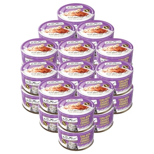 Fussie Cat Premium Canned Wet Cat Food in Goat Milk Gravy - 2.47 oz Cans - Case of 24 Cans (Tuna & Chicken)