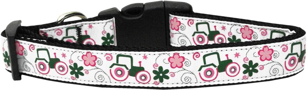 Pet Dog & Cat Nylon Collar or Leash, "Pink Tractors" MD Collar