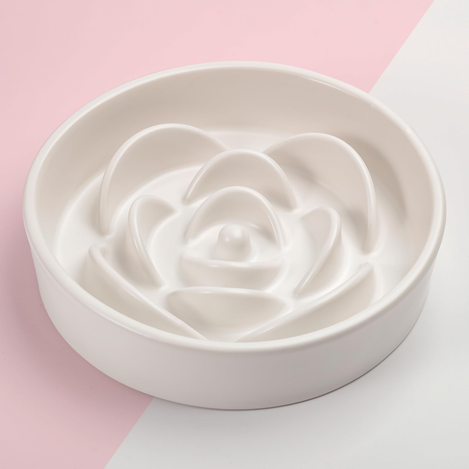 8.26 in White Dog Bowl Slow Feeder Ceramic for Medium and Large Breed, Elevated/Raised Slow Feeding Dog Food Water Dish Heavy We