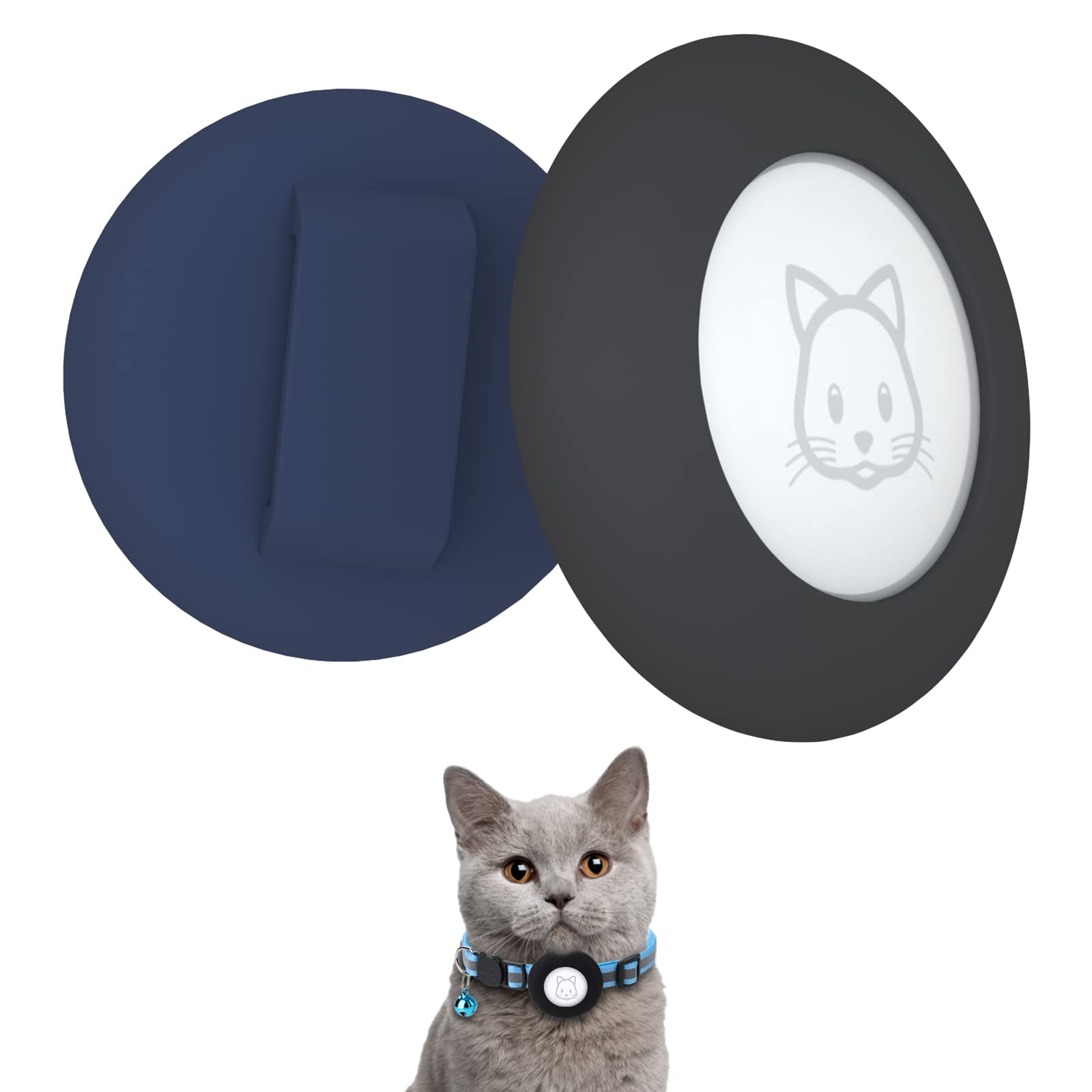 2022 Airtag Cat Collar Holder, Small Air Tag Cat Collar Holder Compatible With Apple Airtag Gps Tracker, 2Pack Waterproof Case Cover For Cat Dog Pet Collar Within 3/8 Inch (Black&Blue)